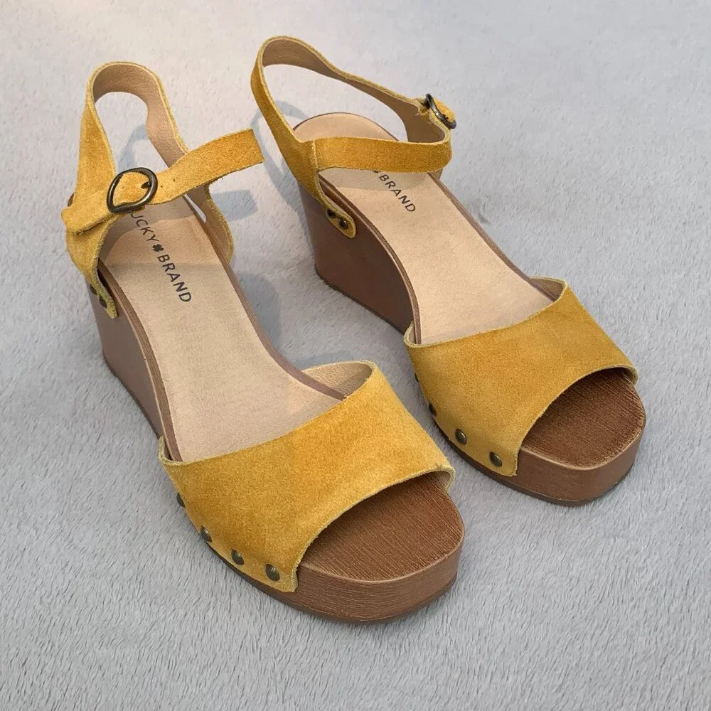 Lucky Brand Zashti Suede Platform Wedges Sz8 NWT